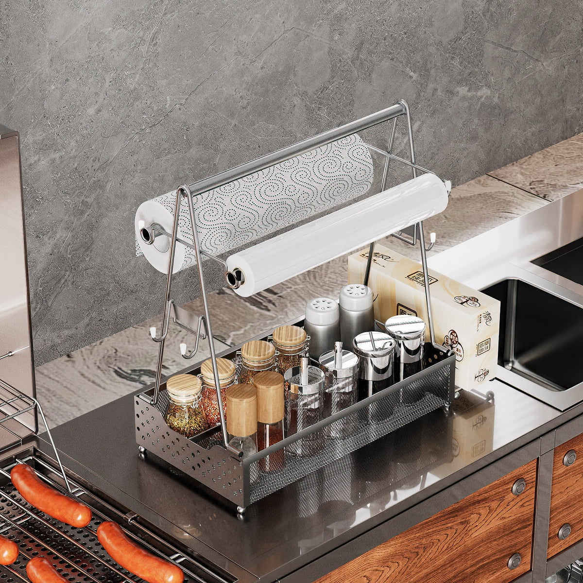 Hvacstar Grill Utensil Caddy - Organize BBQ Tools, Condiments, Paper Towels, and Cleaning Sizeupplies - Caddy for Outdoor Picnics, Backyard BBQs, Kitchens, Garages