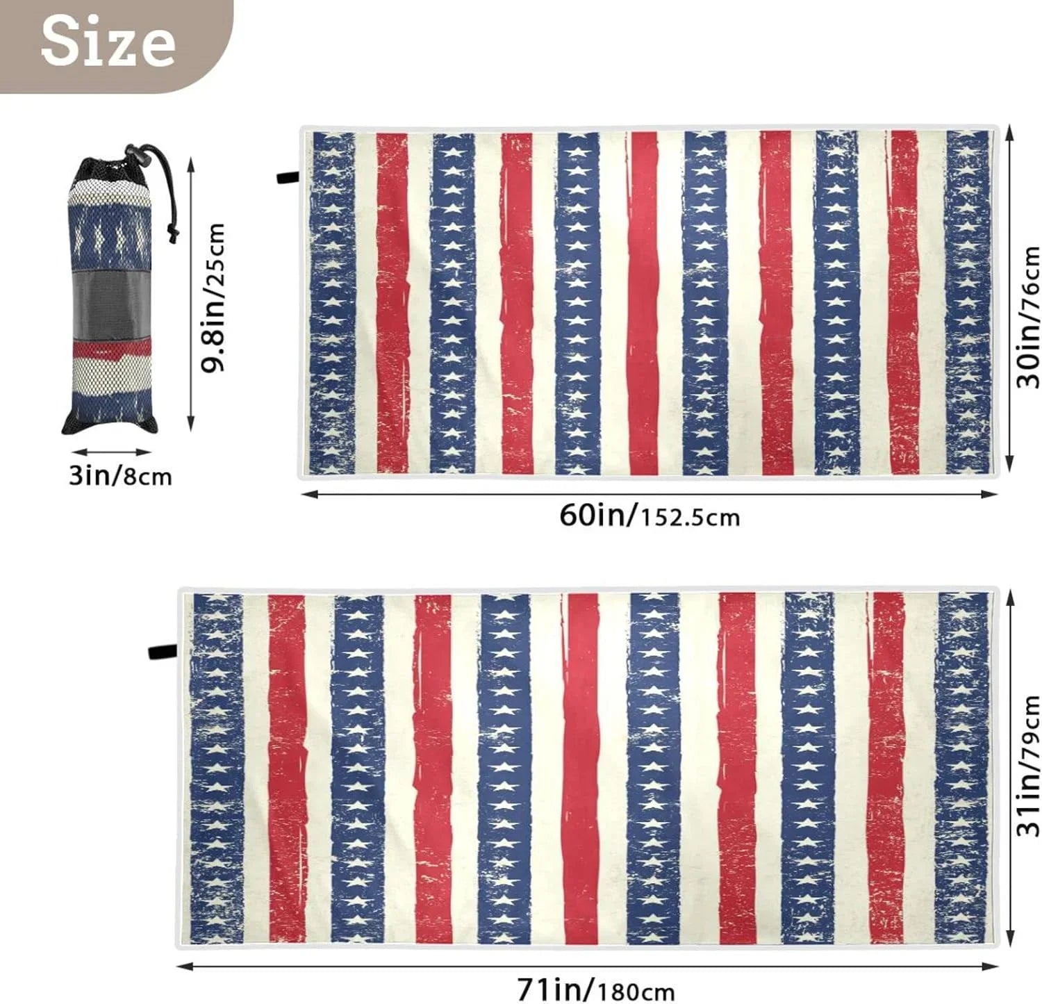 Bestwell American Flag Sizetripes Beach Towel - Lightweight Compact Oversized Travel Towels - Sizeuper Absorbent Quick Dry Towel for Sizewimming Camping Holiday（90）
