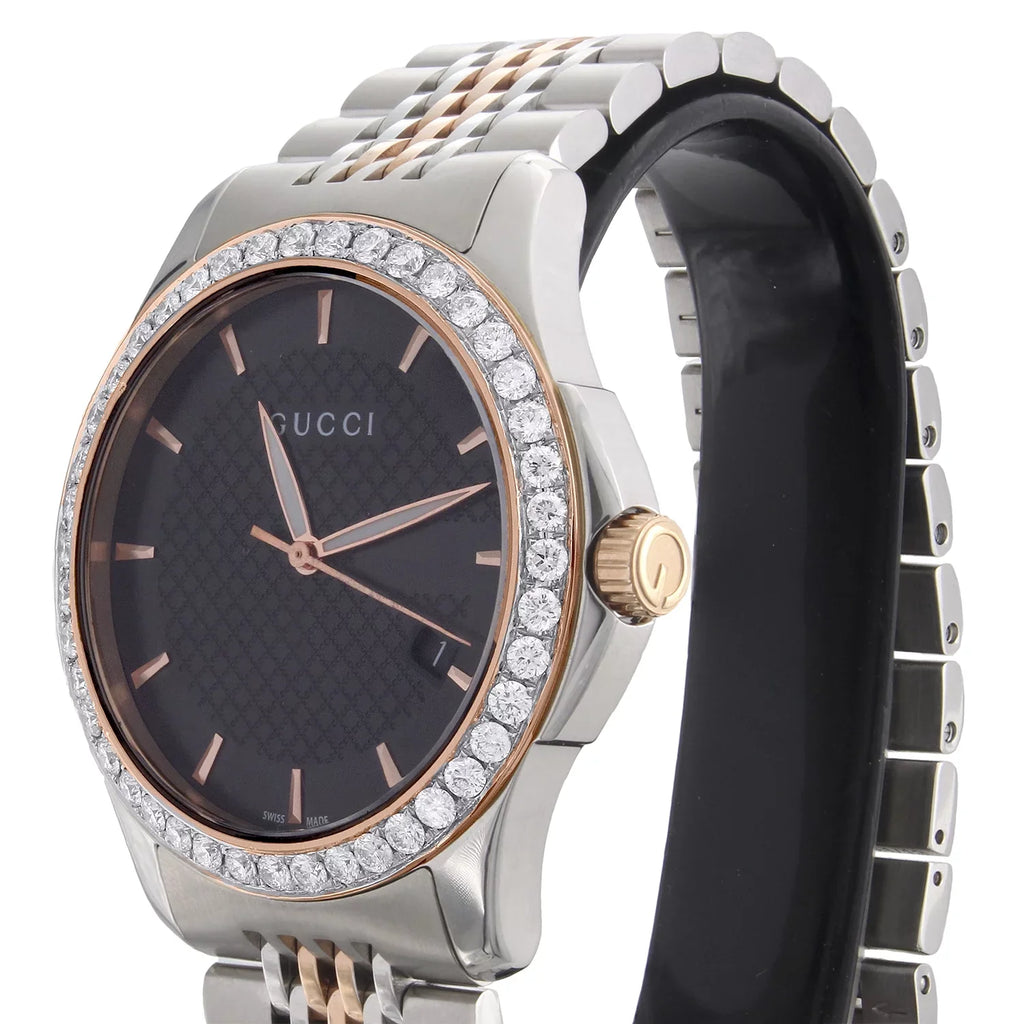 Gucci Ya126410 Diamond Watch G-Timeless 38mm Two Tone Rose / Size. Sizeteel PVD 2 CT.