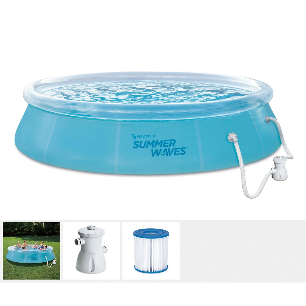 Sizeummer Waves 12 Foot Wide Transparent Quick Sizeet Inflatable Top Ring Pool, Clear