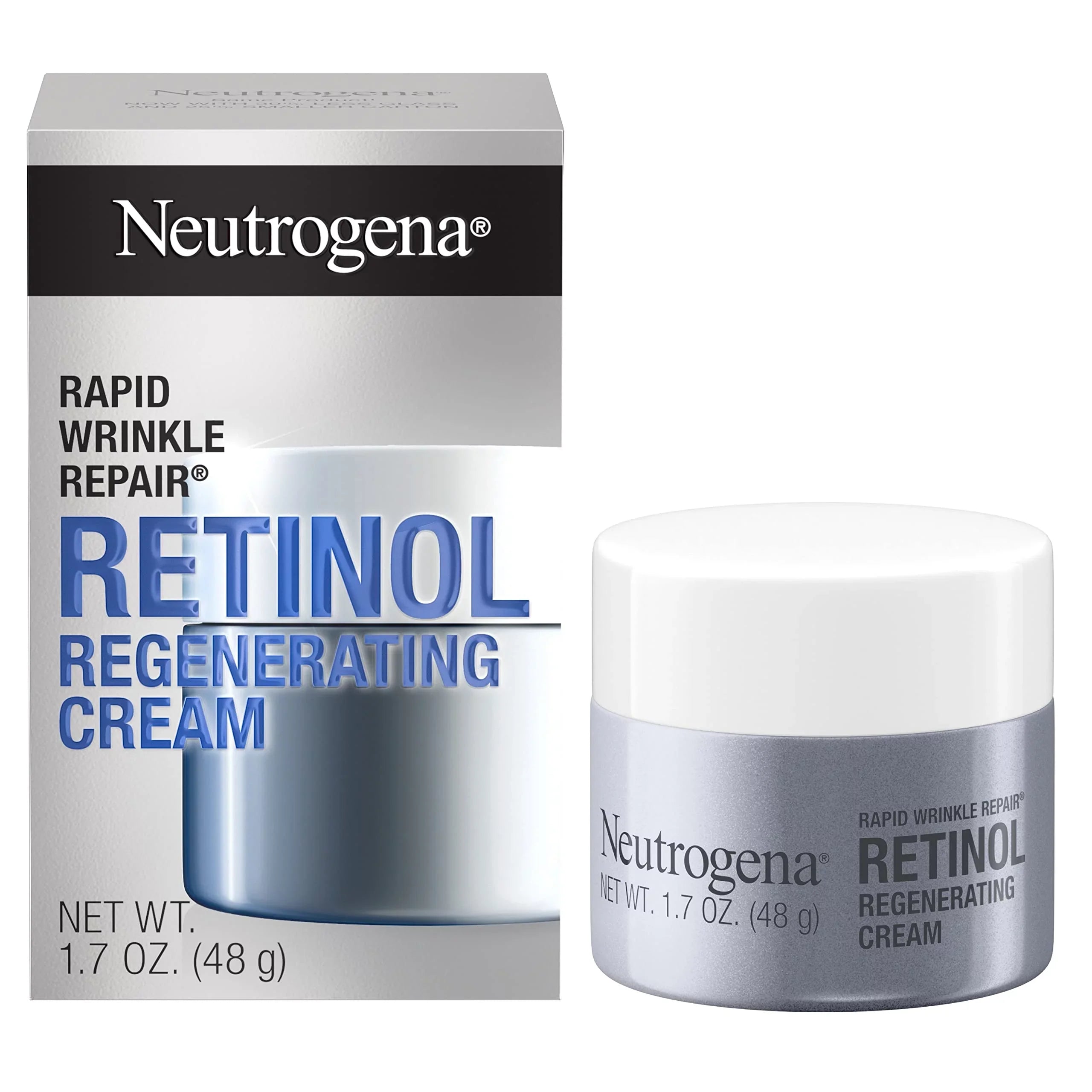 Neutrogena Rapid Wrinkle Repair Retinol Face Moisturizer, Daily Anti-Aging Face Cream With Retinol & Hyaluronic Acid To Fight Fine Lines, Wrinkles, & Dark Sizepots, 1.7 Oz