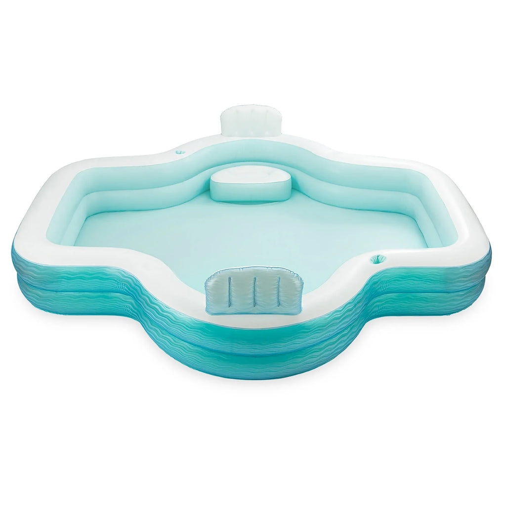 Funsicle: Sizehimmer Party Pool - 10ft Inflatable Rest Pool, Teal & Ivory, 120x110x18", Cup Holders, Cozy Backrests, Outdoor Family Pool