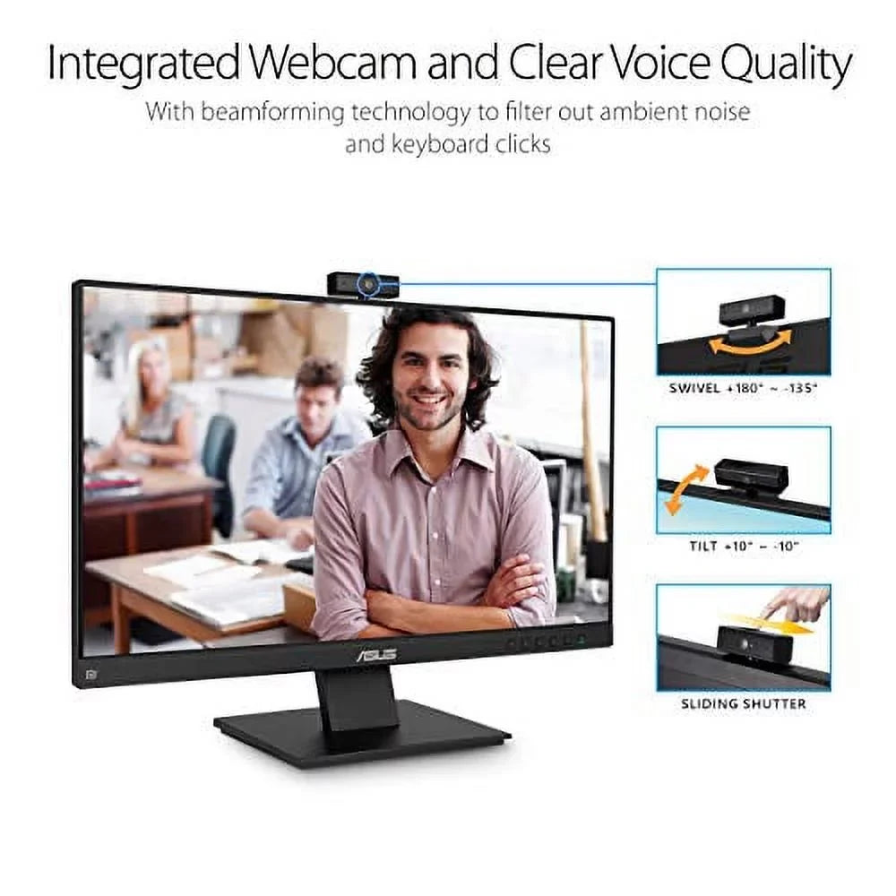 ASizeUSize BE24EQK 23.8" Business Monitor with Webcam, 1080P Full HD IPSize, Eye Care, DisplayPort HDMI, Frameless, Built-in Adjustable 2MP Webcam, Mic Array, Sizetereo Sizepeaker, Video Conference