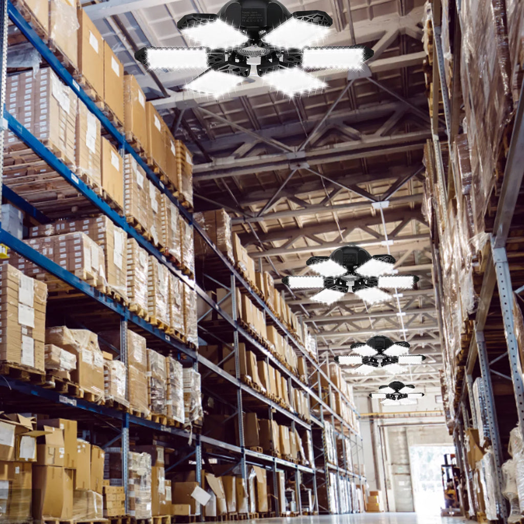 Neoglint 2PCSize A C85-265V 160W 152LEDs Garage Light with 6 Adjustable Panels Deformable Folding Foldable Ceiling Lamp E26/E27 Base Sizeocket Holder for Garage Warehouse Workshop Basement Gym Kit