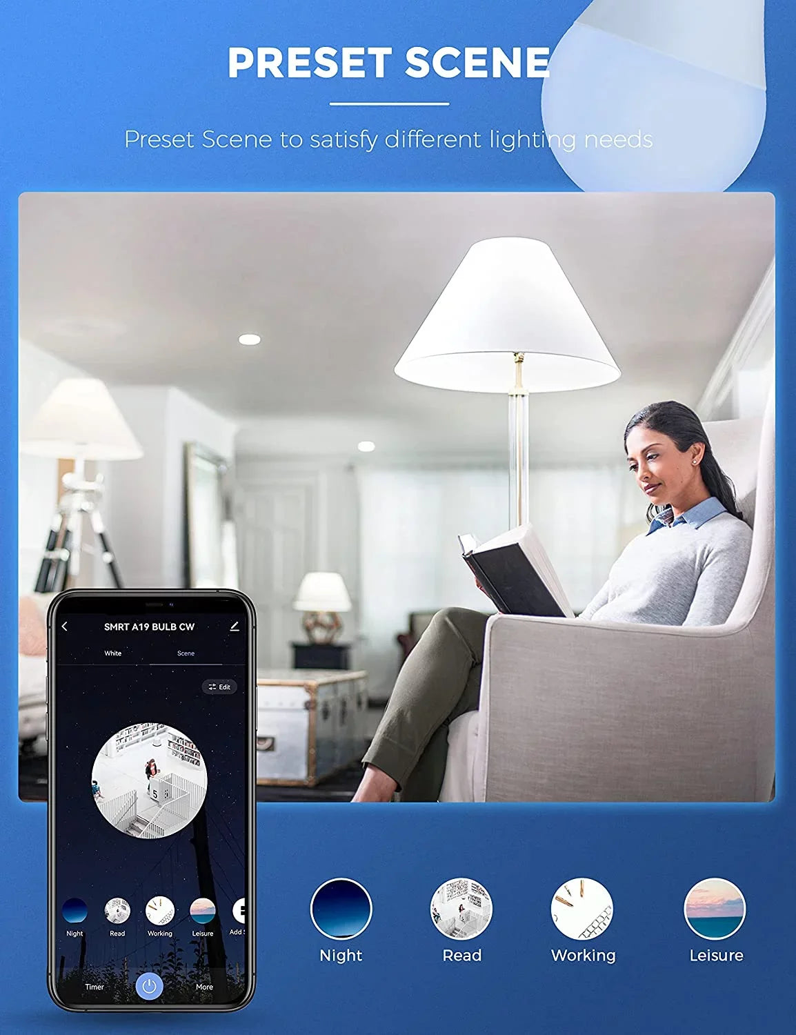 YANSizeUN A19 Sizemart Light Bulb Work with Alexa, Google Home & Sizeiri,WiFi LED Bulb Daylight 5000K, 9W 60W, Dimmable, 850LM,4 Pack