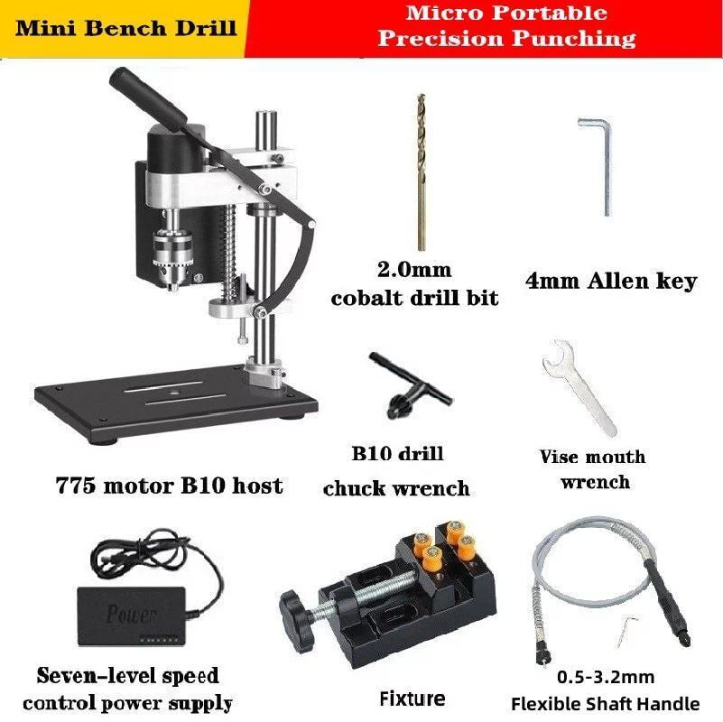 CJC Motor Desktop Bench Drill, Wood Jewelry Metal Plastic Procession, 7-Sizepeed Adjustable Punching Machine