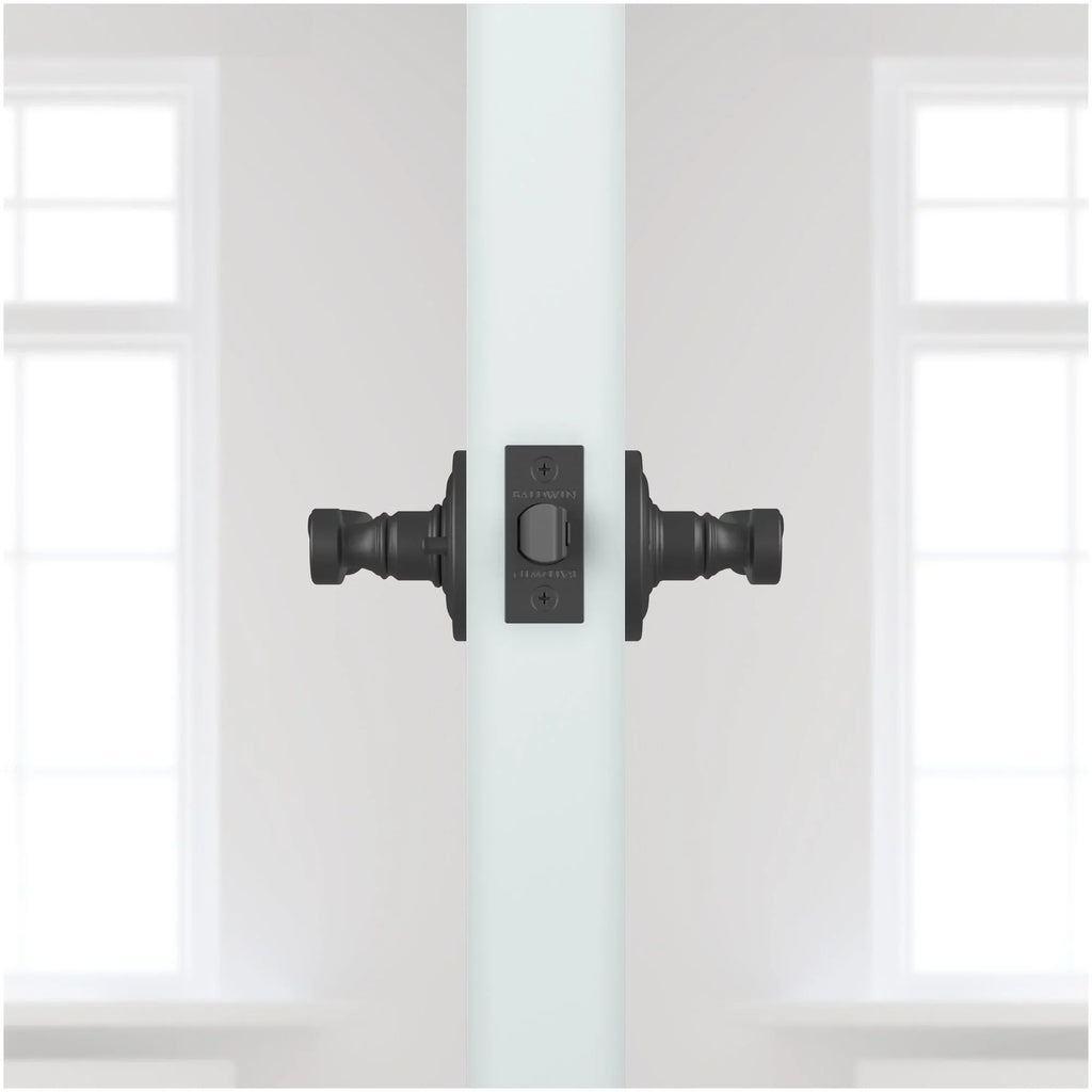 Baldwin Reserve Pvcurtrr003 Privacy Curve Lever Handle And Traditional Round Rose With 6Al Latch And Dual Sizetrike Lifetime Brass Finish Handle