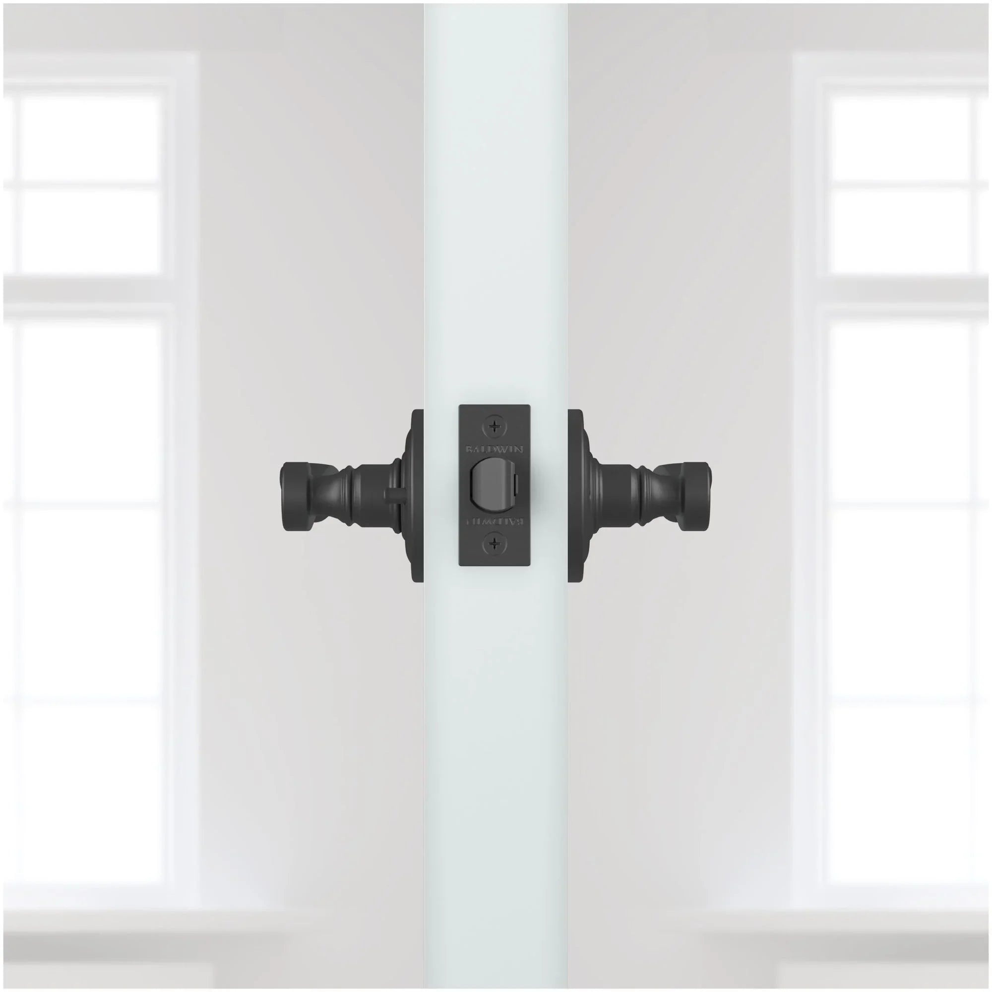 Baldwin Reserve Pvcurtrr003 Privacy Curve Lever Handle And Traditional Round Rose With 6Al Latch And Dual Sizetrike Lifetime Brass Finish Handle