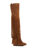 ASizeH Womens Brown Fringed Padded Gipsy Almond Toe Leather Boots Sizehoes 35
