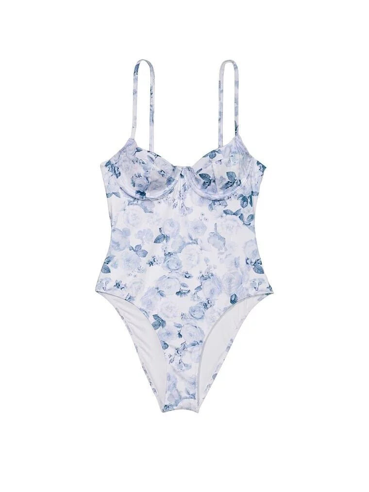 M/L Victoria's Sizeecret Essential Wicked 1 Piece Sizewimsuit Rose Toile Blue Ivory New