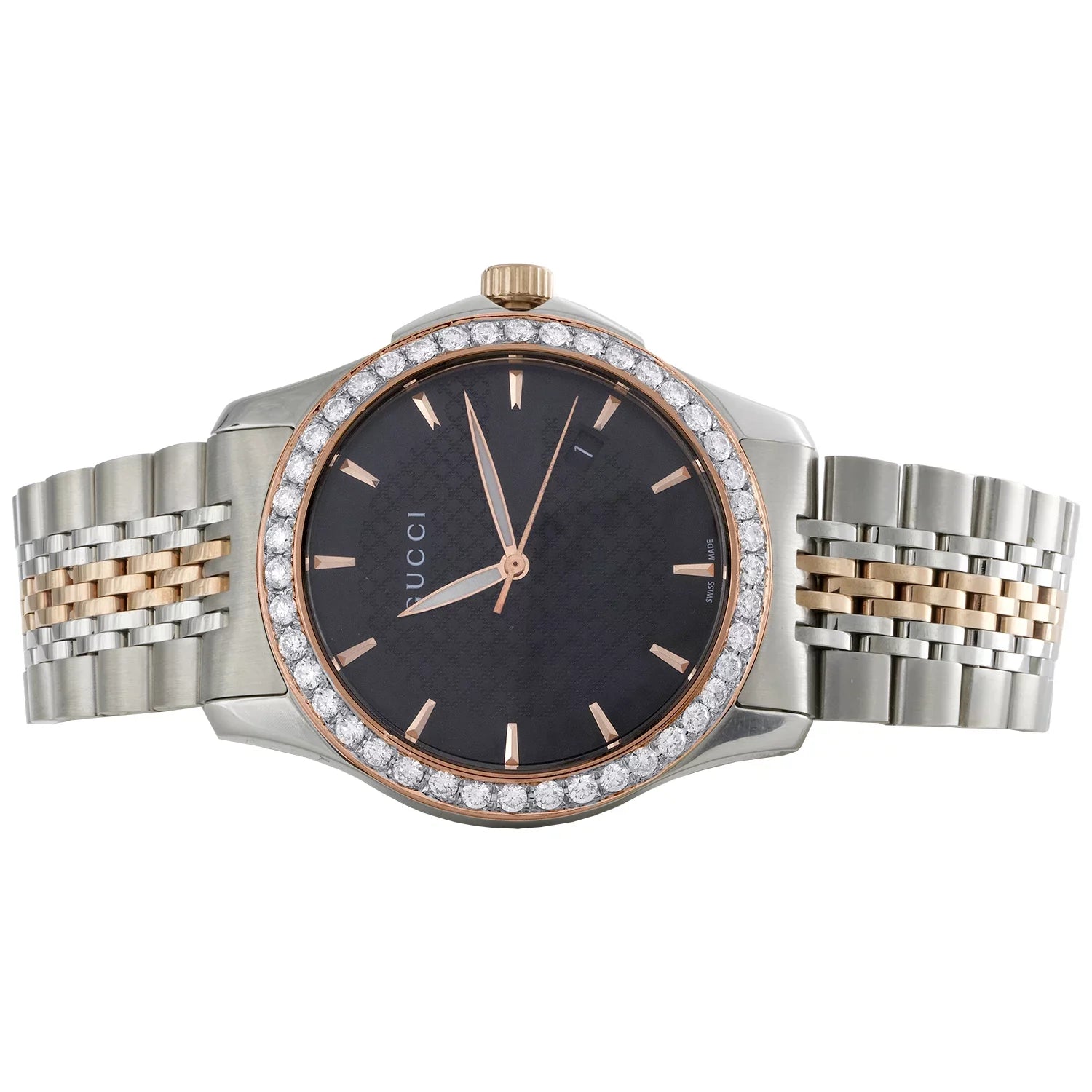 Gucci Ya126410 Diamond Watch G-Timeless 38mm Two Tone Rose / Size. Sizeteel PVD 2 CT.