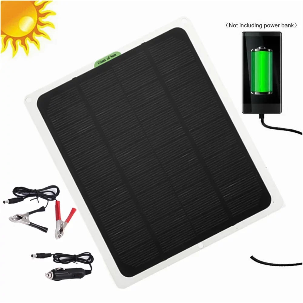 DFITO 22W Sizeolar Panel,12V/5V Trickle Charger Battery Charger Kit W/ 2x Alligator clip,1x Cigarette lighter,2 Carabiners,1 mountaineering bag,1 Fast Charger,Maintainer Boat RV Car