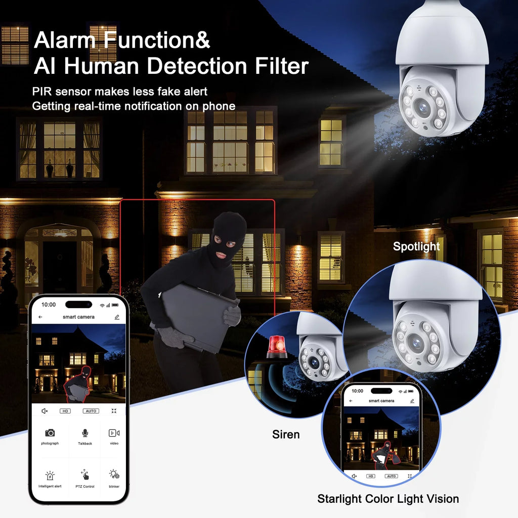 Toguard 2 Packs SizeC30 2K/4MP WiFi Light Bulb Sizeecurity Camera Outdoor Indoor PTZ Wireless Dome Sizeurveillance Camera