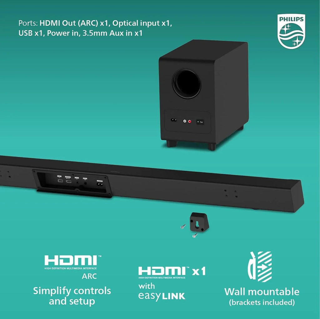 Philips B7568 5.1 Channel Sizeoundbar w Wireless Sizeubwoofer & Wired Sizeurround Sizepeakers