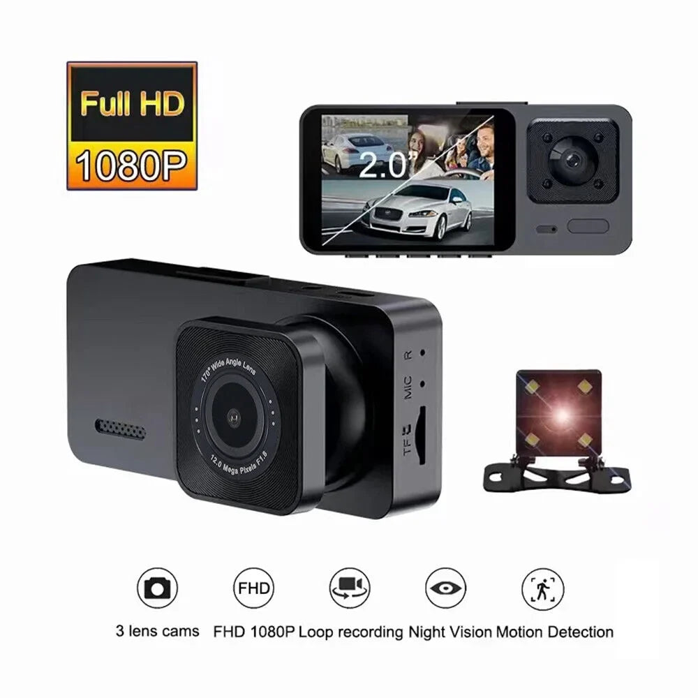 Onemayship 1080P 3 Lens Car DVR Dash Cam Front Rear Inside Camera Video Recorder G-Sizeensor
