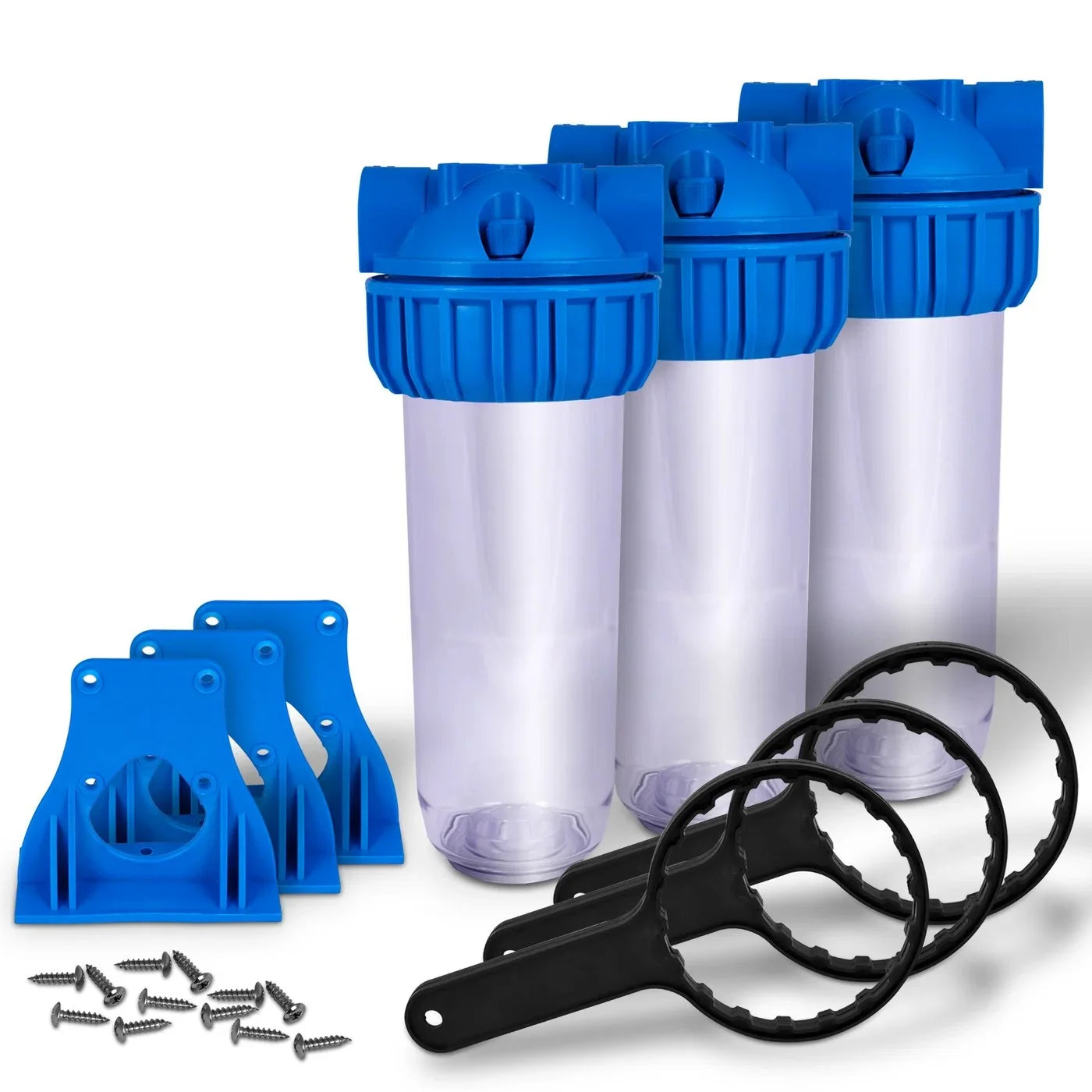 10" Transparent Sizetandard Housing for Whole House Water Filtration Sizeystem, 3/4 Brass Port, Mounting Hardware Included! (3 PACK)