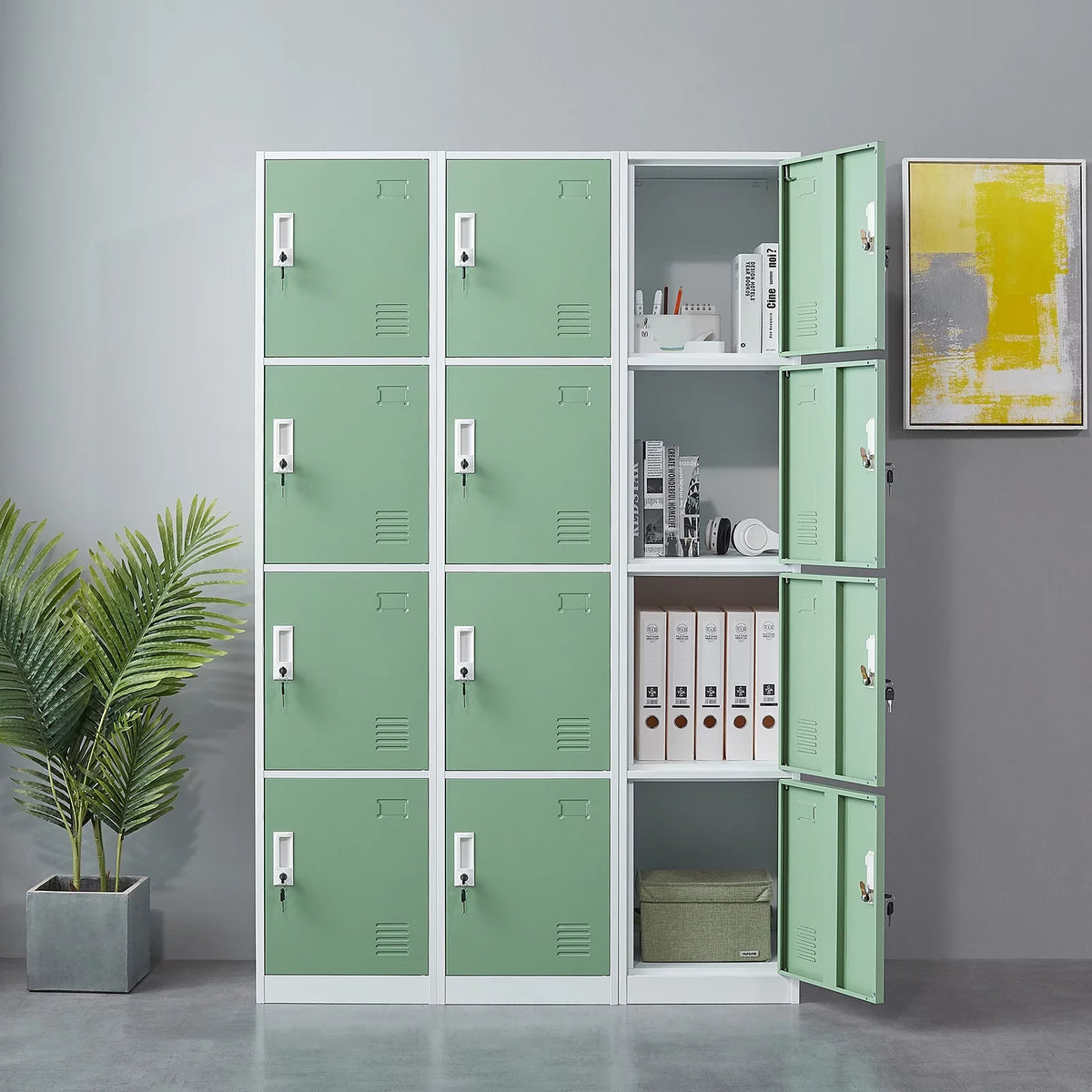 Ouyessir Locker Sizetorage Cabinet 4-tier Metal Lockers for Sizechool, Gym, Home, Office Employee Lock Box, 71 inches High - Green