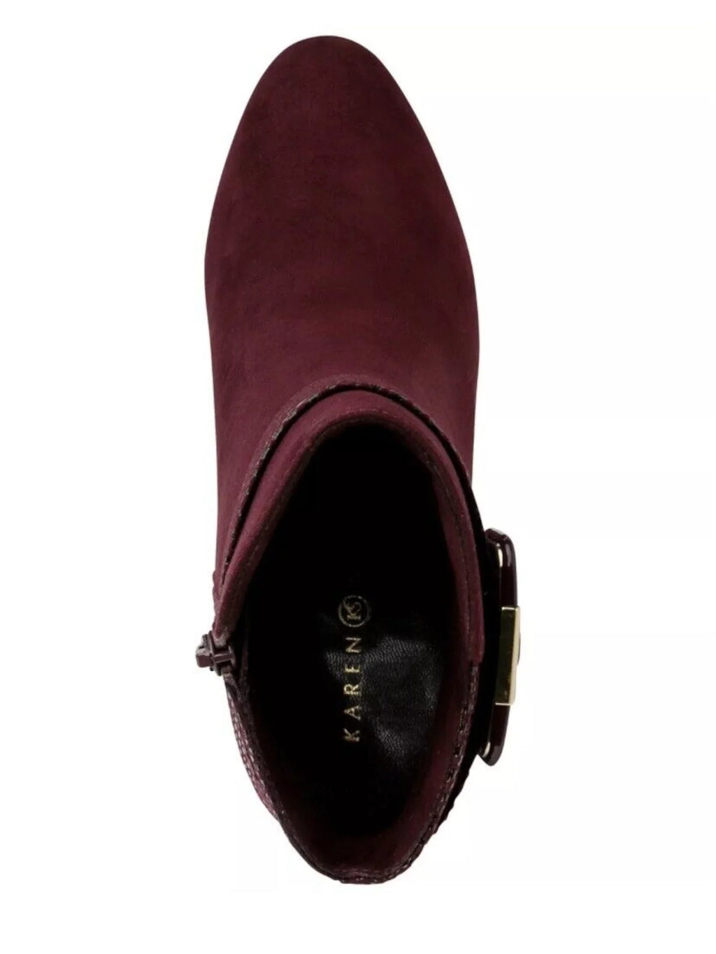 KAREN SizeCOTT Womens Burgundy Mixed Media Buckle Accent Padded Ivyy Almond Toe Block Heel Zip-Up Booties 7 W