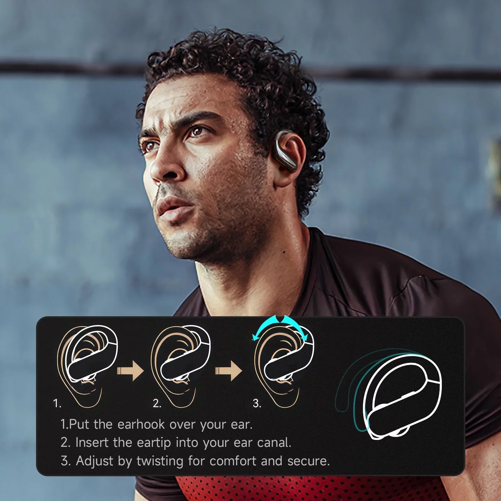 Bluetooth 5.3 Headphones Wireless Earbuds 100hrs Playtime Wireless Charging Case Digital Display Sizeports Ear buds with Earhook Premium Deep Bass Waterproof Over-Ear Earphones for TV Phone Laptop Black