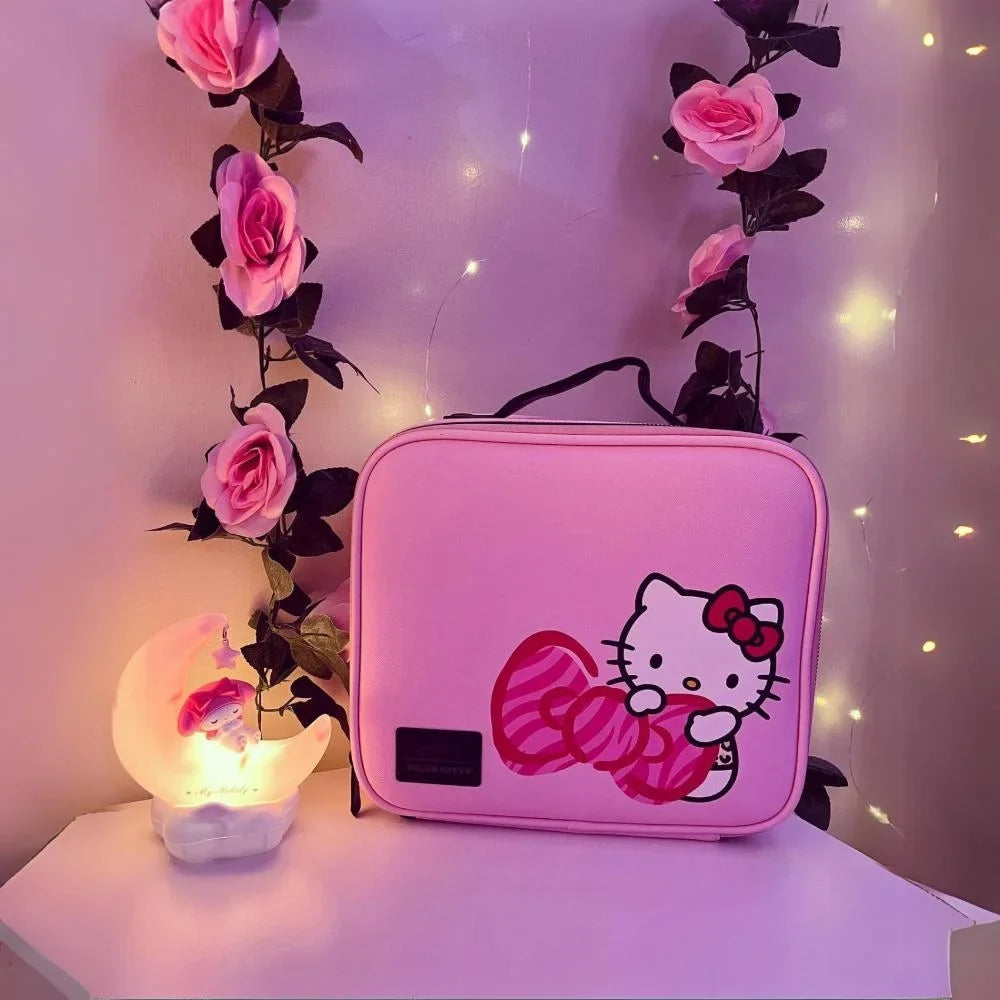 Impressions Vanity Hello Kitty Cosmetic Bag with Faux Leather, Travel Toiletry Bag (Pink Animal)