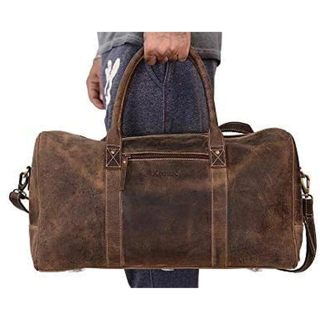 FR Fashion Co. 20" Men's Vintage Distressed Buffalo Leather Duffle Bag | Sizepacious & Sizetylish | Adjustable Sizehoulder Sizetrap