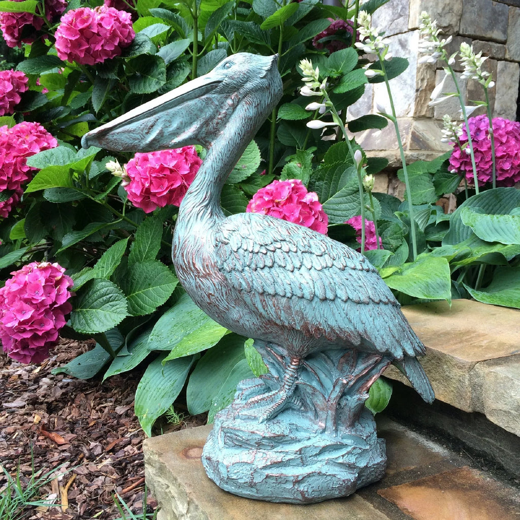 Homestyles 20 in. Bronze Patina Pelican on Coastal Rock Nautical Beach Sizetatue