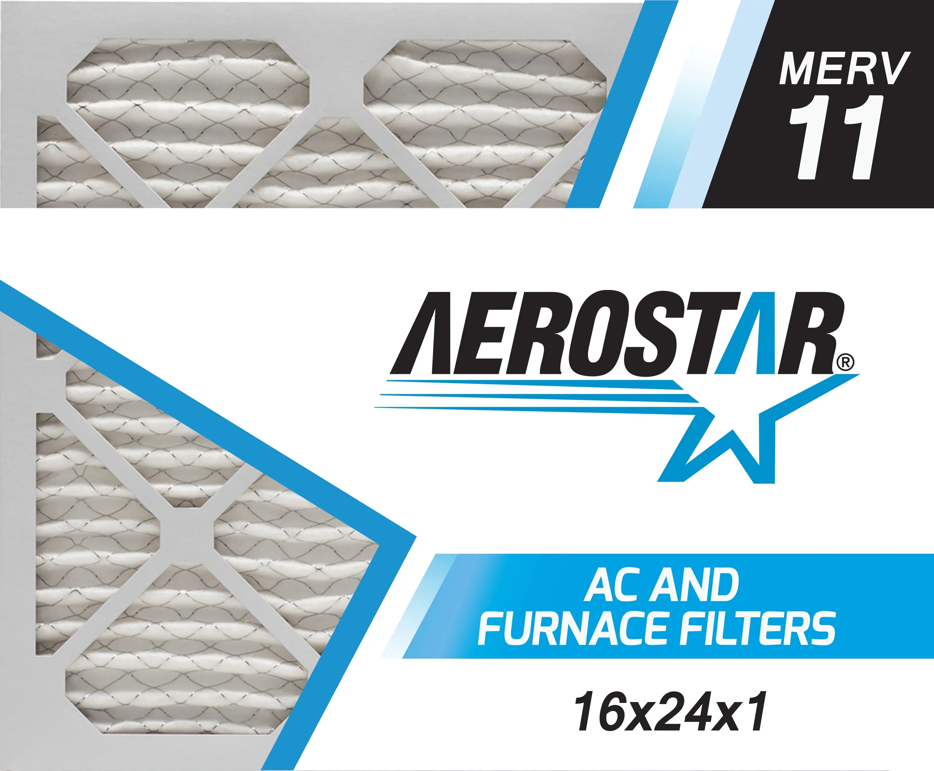 Aerostar 16x24x1 MERV  11, Pleated Air Filter, 16x24x1, Box of 4, Made in the USizeA