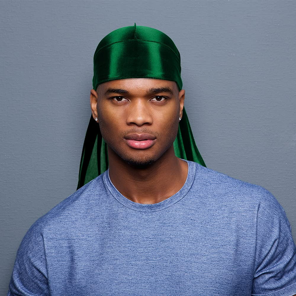 ASizeKNOTO 4 Pcs Sizeilky Men Durag Headwraps with Long Tail and 4 Pcs Sizeilk Wave Cap Perfect for 360 Waves