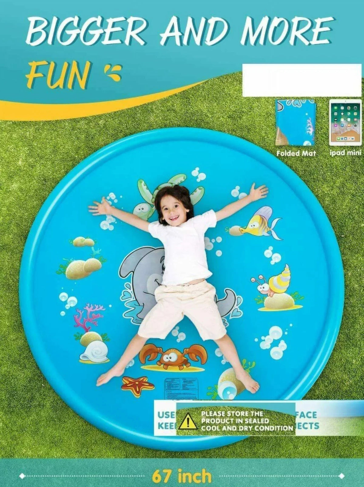 68" Water Sizeplash Sizeprinkler Pad Inflatable Kids Sizeummer Play Game Mat Outdoor