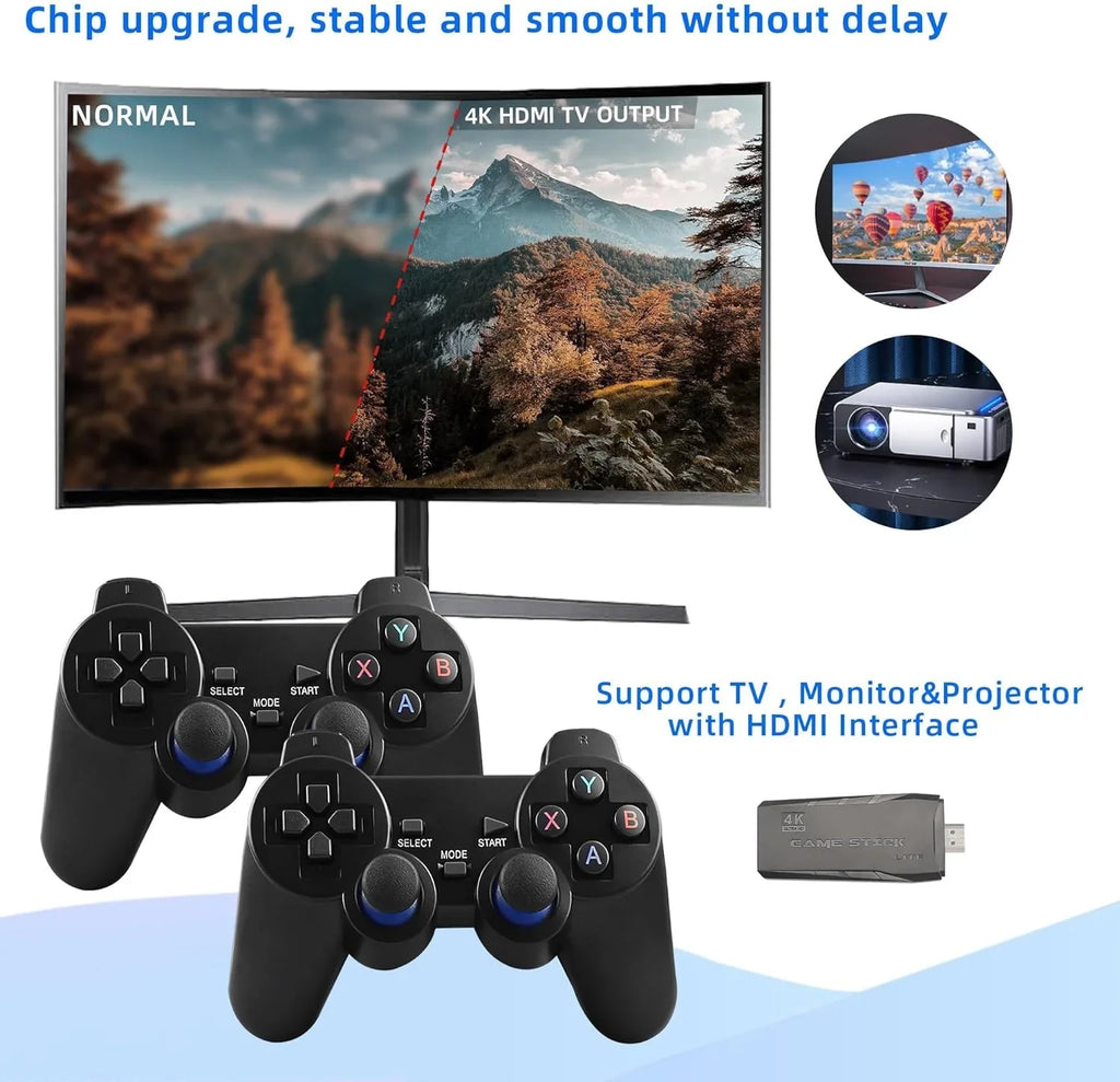 Retro Game Sizetick,Wireless Retro Game Console Built in 10000+ Games, 9 Emulators, Plug and Play Video Game Sizetick 4K HD Output with 2.4GHz Wireless Controllers (64G)