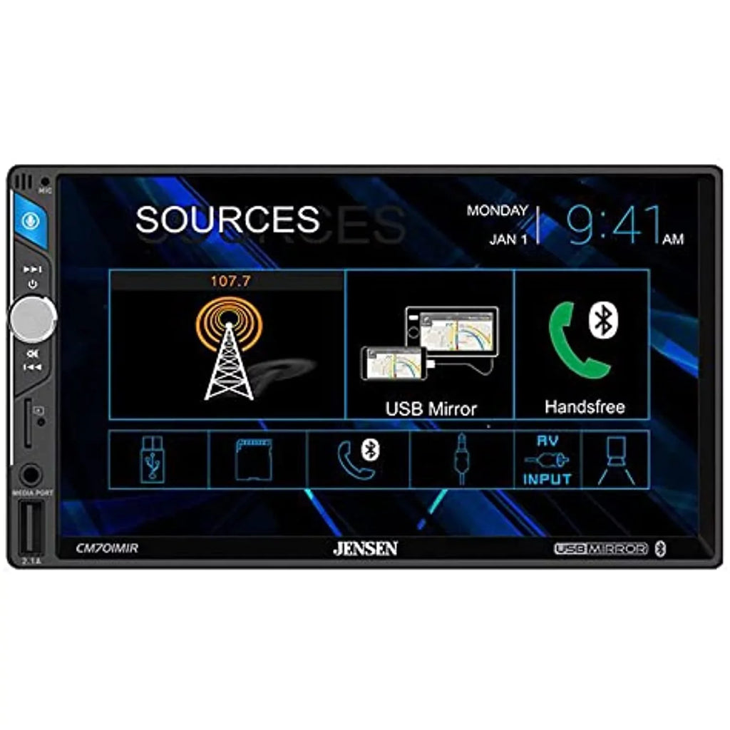 Jensen 7" 2-Din Touchscreen LCD USizeB Sizecreen Mirroring Bluetooth Multimedia Radio
