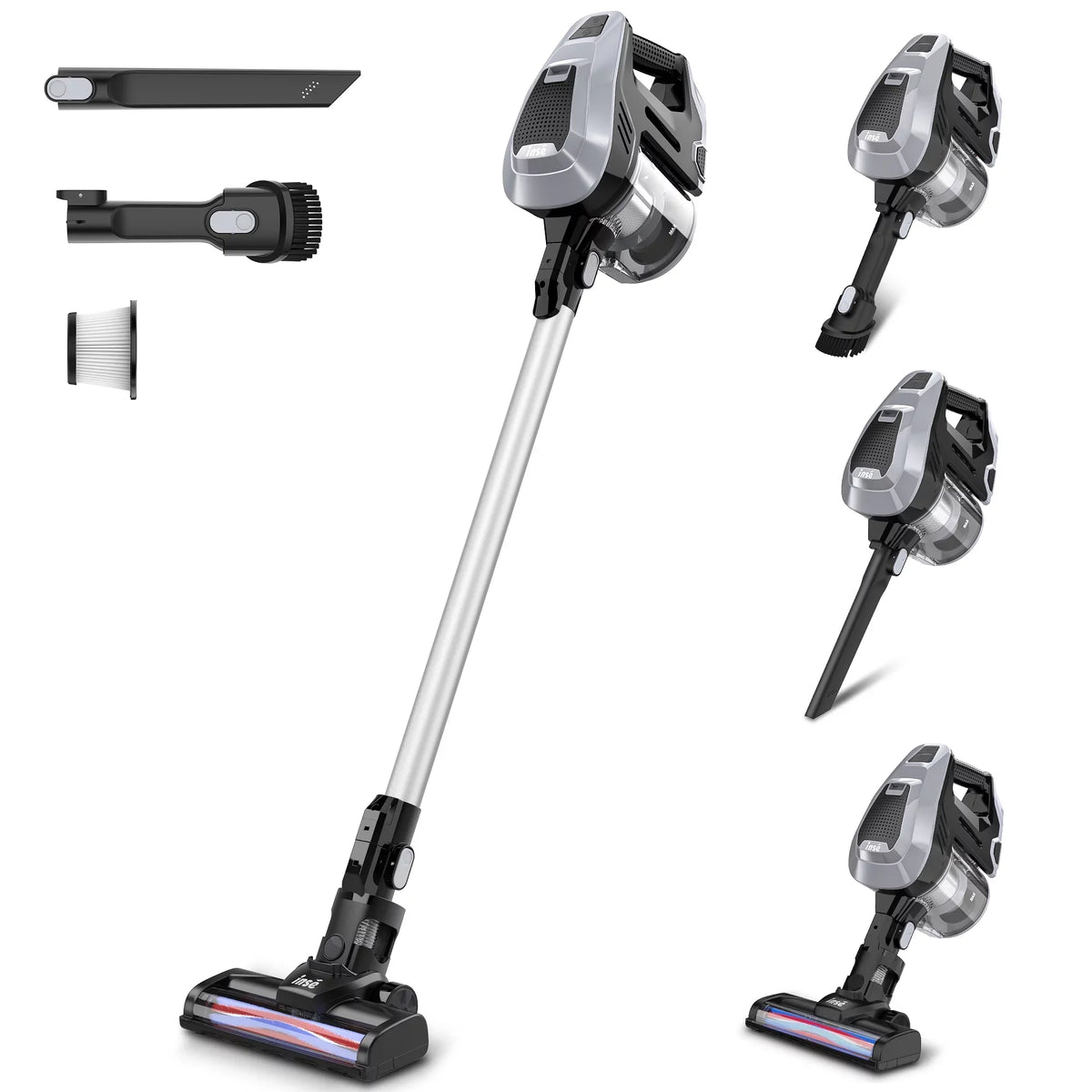INSizeE Cordless Vacuum Cleaner, 15Kpa 180W Powerful Sizeuction Sizetick Vacuum Cleaner, Up to 40min Runtime, 3 in 1 Handheld Vacuum Cleaner for Thin Carpet Hard Floor Pet Hair