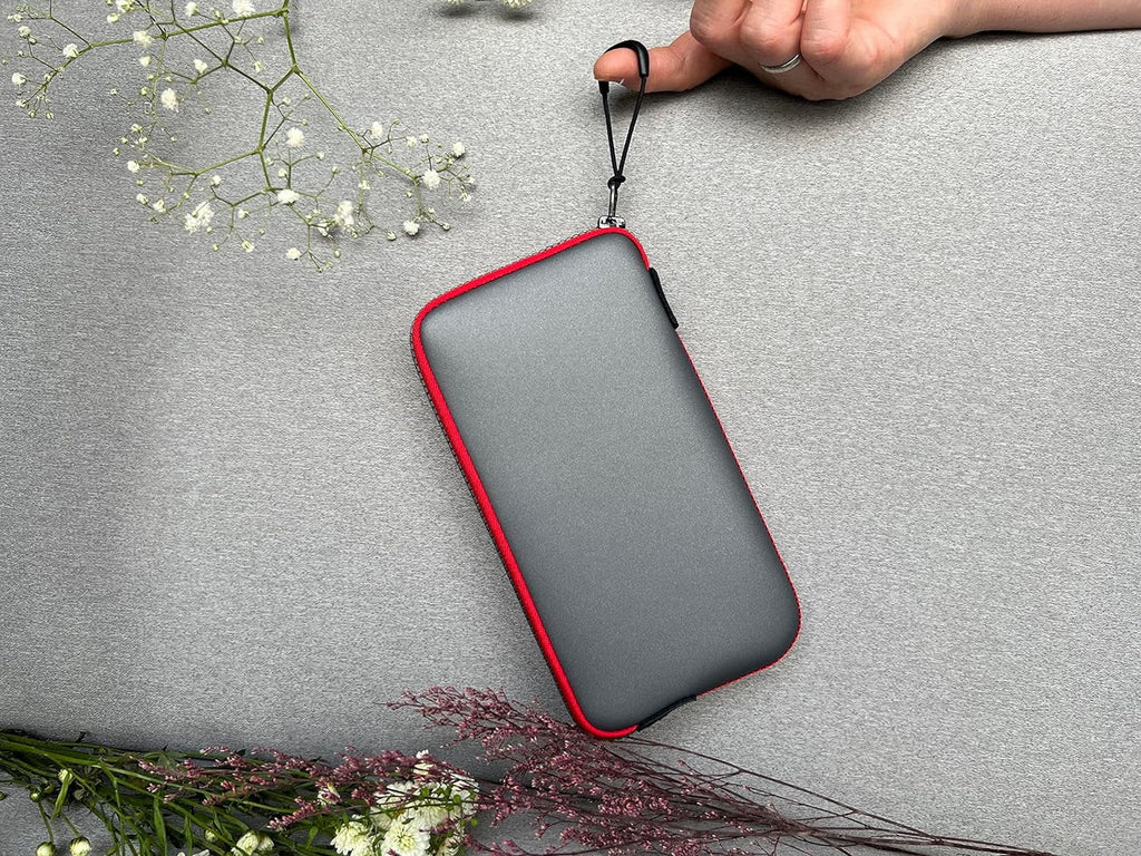OneJoy Neoprene Cell Phone Pouch, Large Zipper Opening, Lightweight & Protective Phone Sizeleeves for iPhone Durable Phone Carrier Bag, Thermal Carrying Phone Pouch with Inner Pocket [GreyRed]