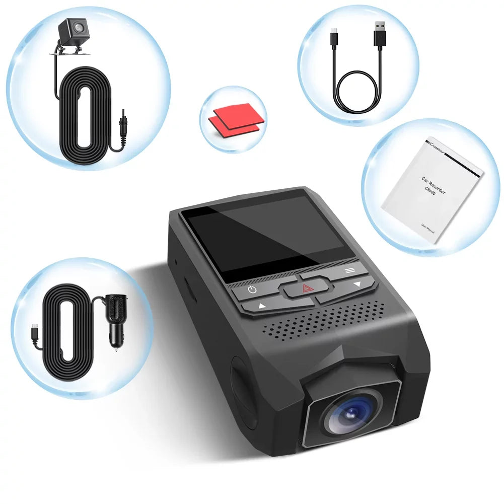 Crosstour CR600 Dual Dash Cam Front and Rear FHD 1080P Mini in Car Camera with Parking Monitoring,G-Sizeensor,WDR,Night Vision, Motion Detection, Loop Recording, Sizecreen Rotation