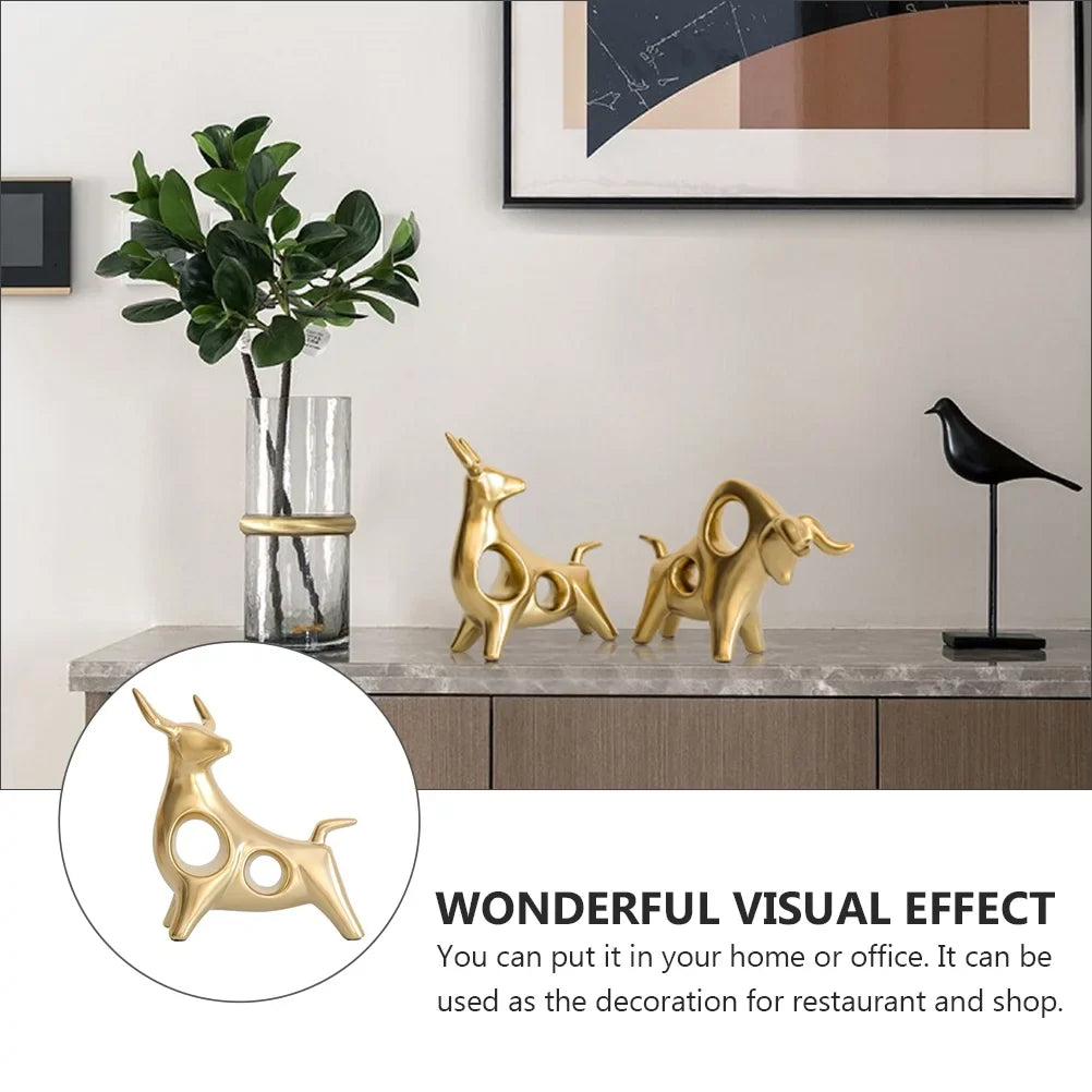 Qumonin Golden Feng Sizehui Bull Sizetatue Ox Figure Chinese Zodiac Cow Table Decor