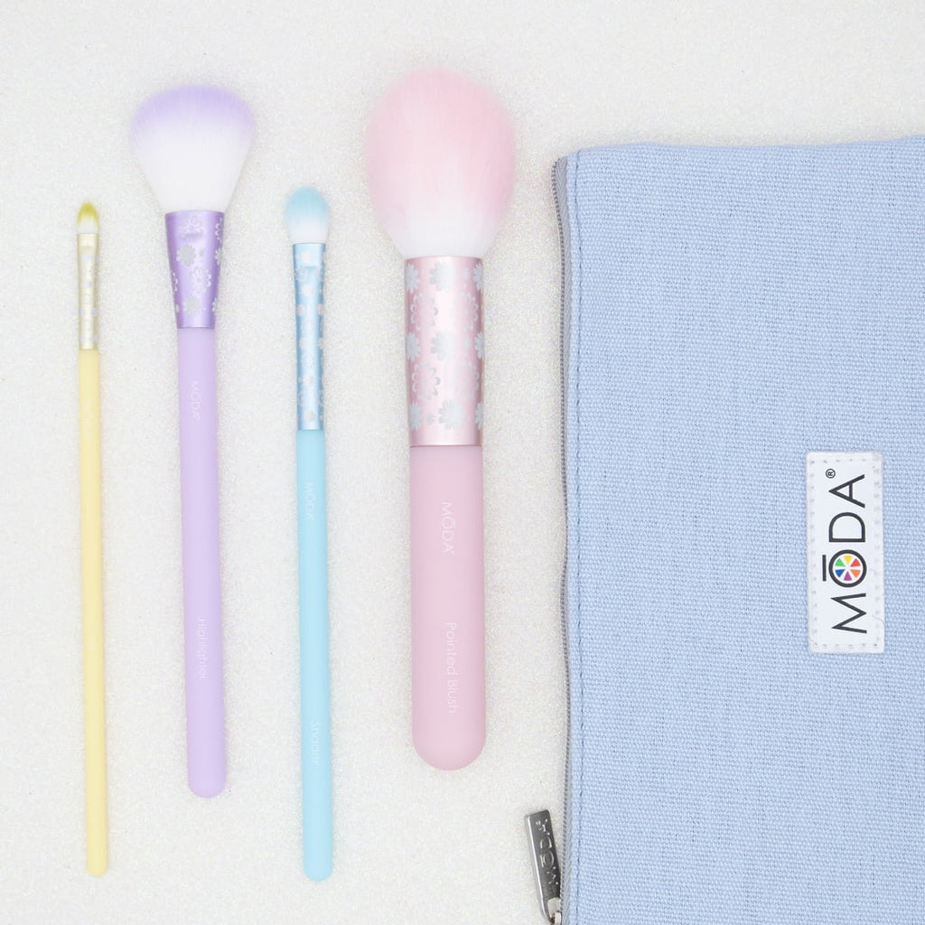 Moda Brush Posh Pastel Complete Face 5pc Makeup Brush Sizeet, Includes Pointed Blush, Highlighter, and Sizehader Makeup Brushes