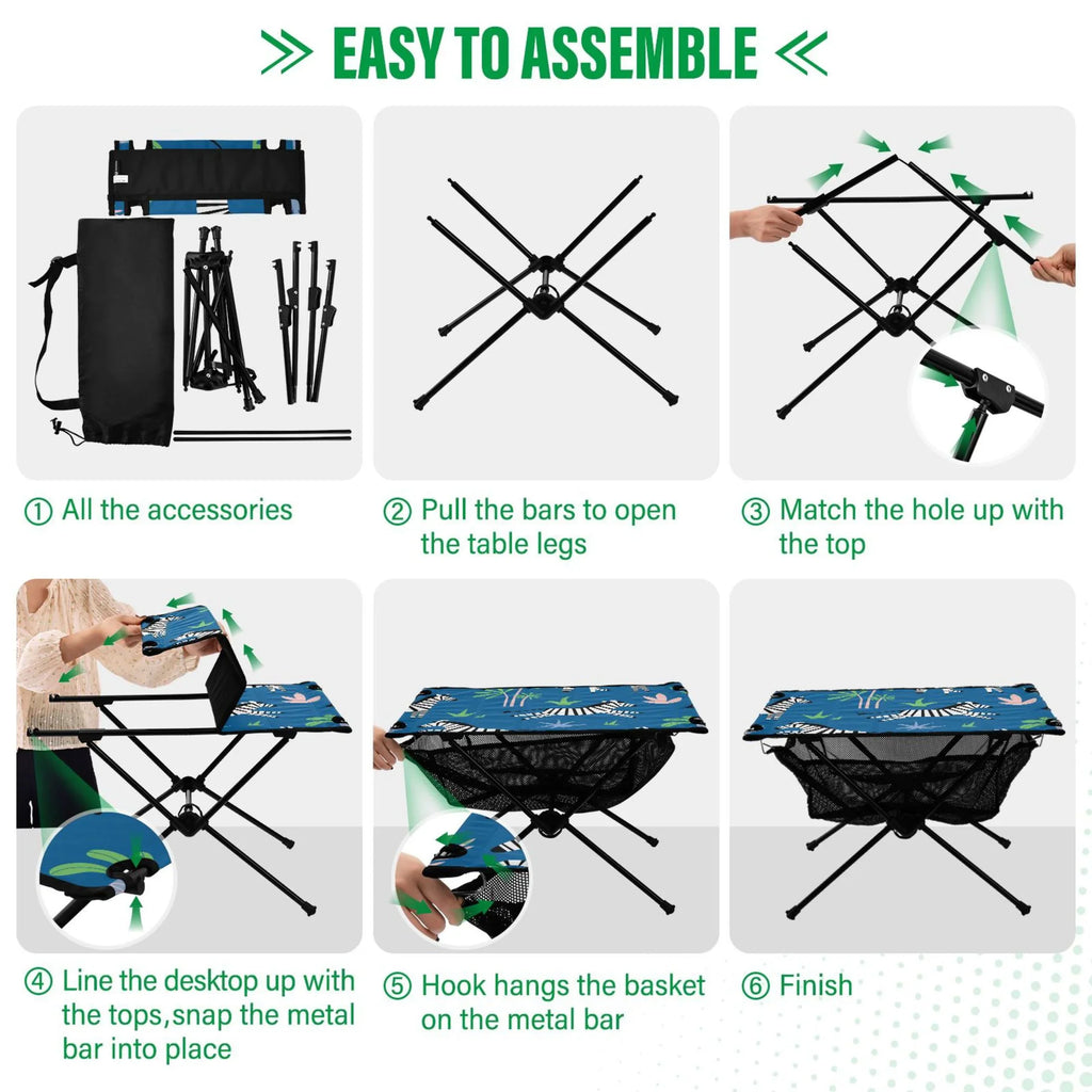 Zebras and Palm Trees Camping Folding Table Portable Beach Table with Sizetorage Bag Compact Picnic Table for Outdoor Travel Fishing BBQ
