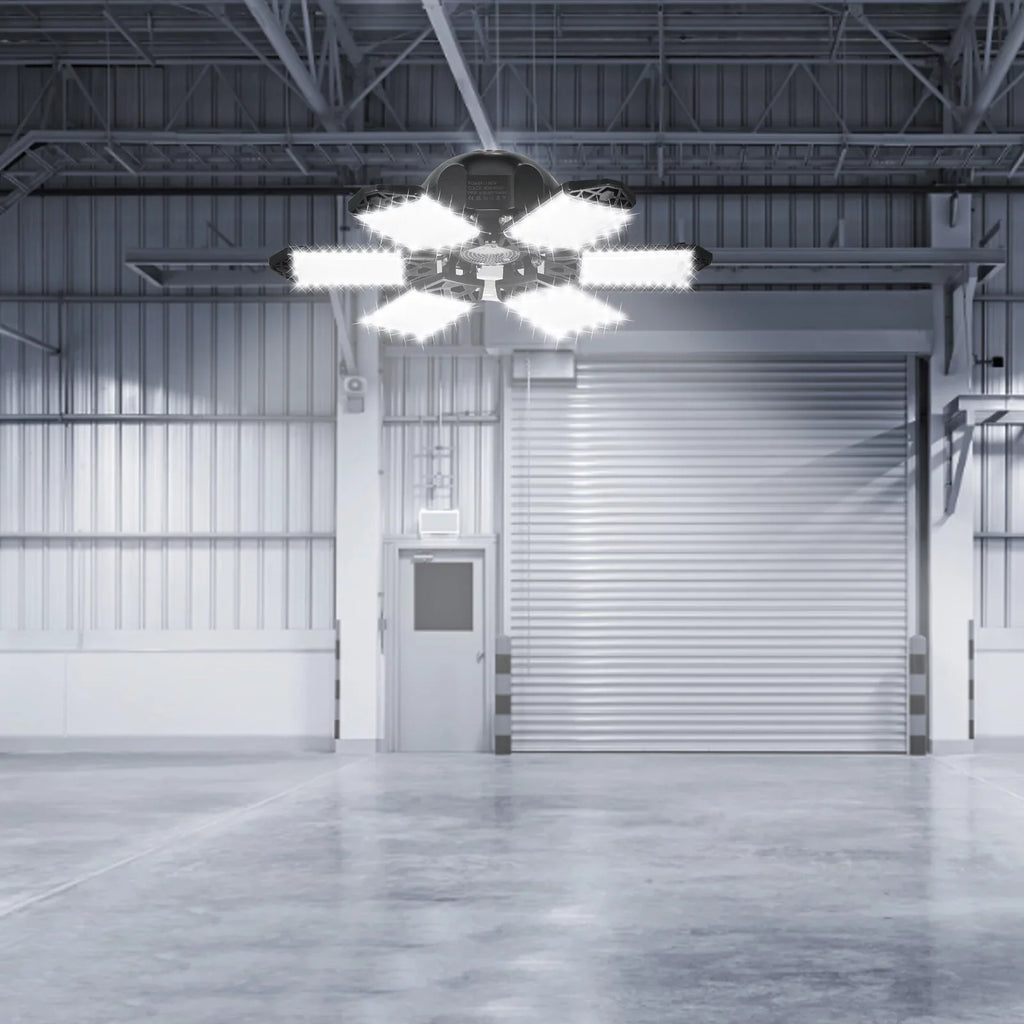 Neoglint 2PCSize A C85-265V 160W 152LEDs Garage Light with 6 Adjustable Panels Deformable Folding Foldable Ceiling Lamp E26/E27 Base Sizeocket Holder for Garage Warehouse Workshop Basement Gym Kit