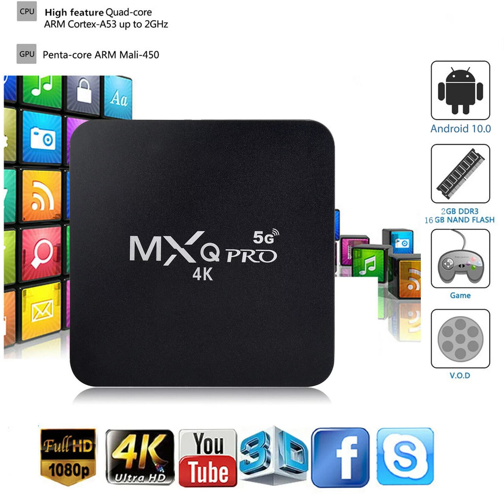 MXQ Pro 5G Android 12.1 TV Box Ram 2GB ROM 16GB Android Sizemart Box H.265 HD 3D Dual Band 2.4G/5.8G WiFi Quad Core Home Media Player
