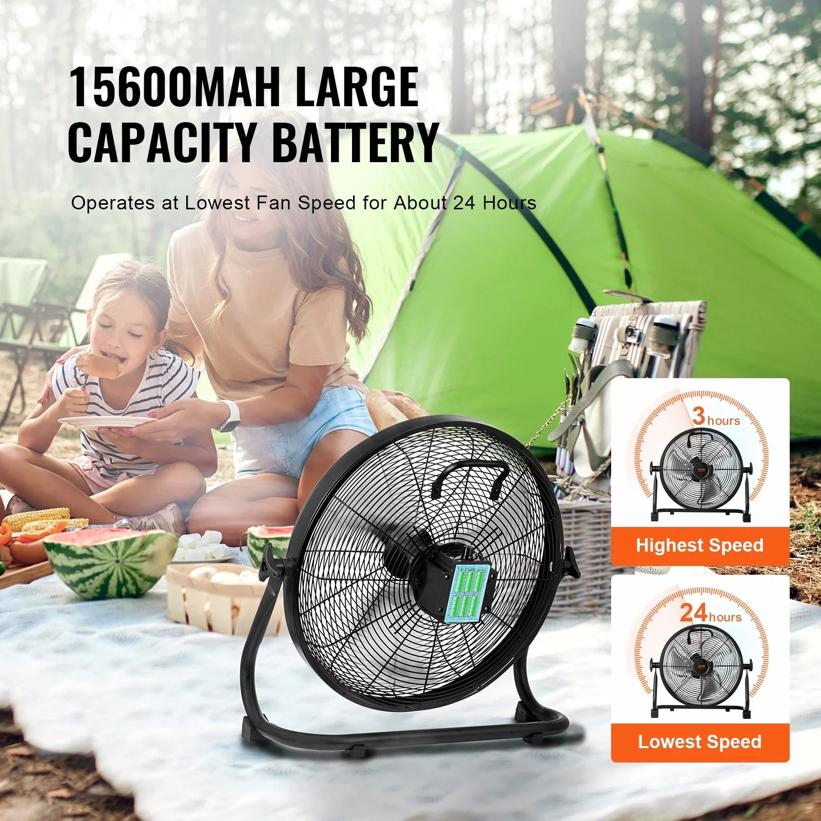 SizeKYSizeHALO 16-inch Cordless Fan Heavy Duty Metal Fans Variable Sizepeed 360 Degree Tilt