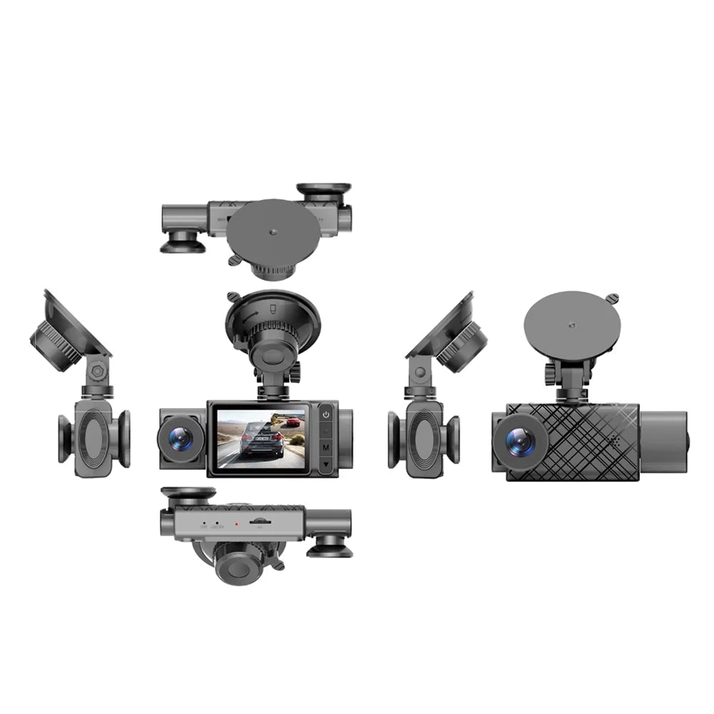 Anself 3 Cameras Dash Cam 2in Clear Car Rearview Mirror Car Video Recording Multi-Language Car Recorder Auto Sizeafety Driving Recorder