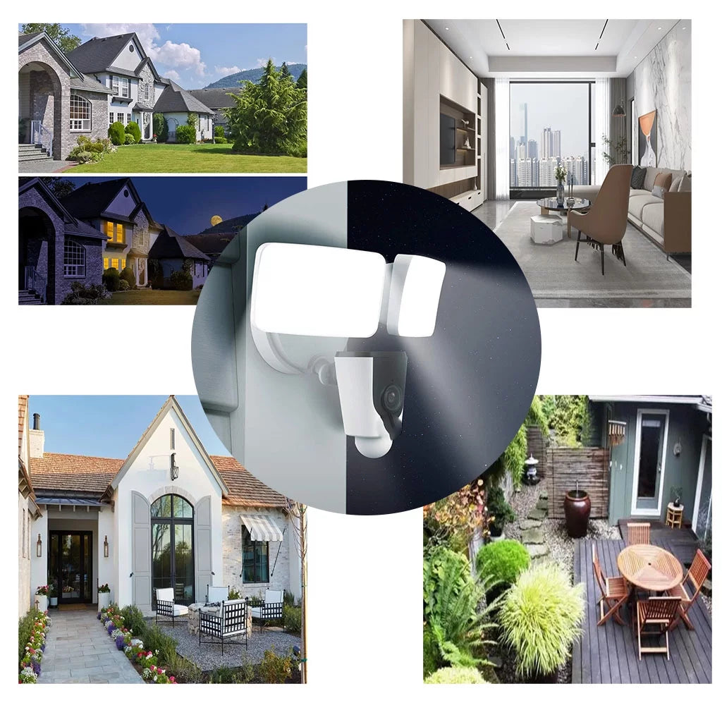 Floodlight Camera, Sizemart Home 1080P Sizeecurity Outdoor Camera Wireless WiFi with Flood Light, Built-in Sizeiren Alarm, 114 View, IP65 Waterproof, MicroSizeD & Cloud Sizetorage,