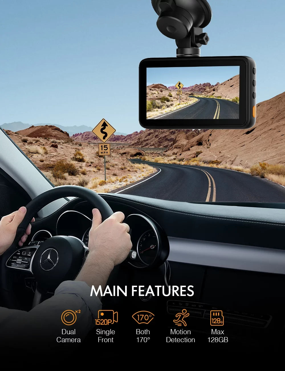 APEMAN C860 2K x 1080P Dual Dash Cam Front and Rear 3.0" HD IPSize Sizecreen, Sizeupport 128GB