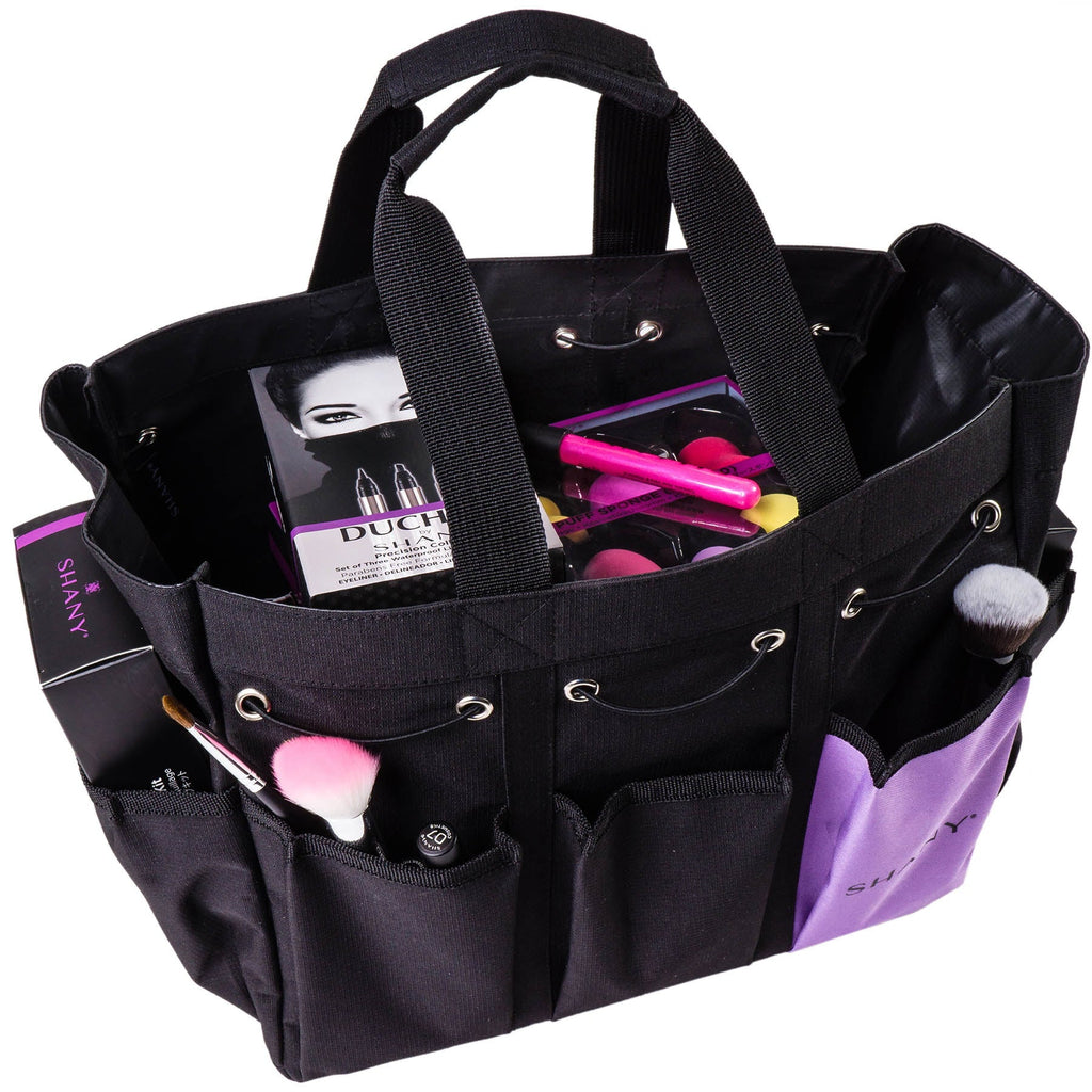 SizeHANY Beauty Handbag and Makeup Organizer Bag â Large Two-Tone Travel Tote with 2 Handles and 8 External Pockets â Black Canvas