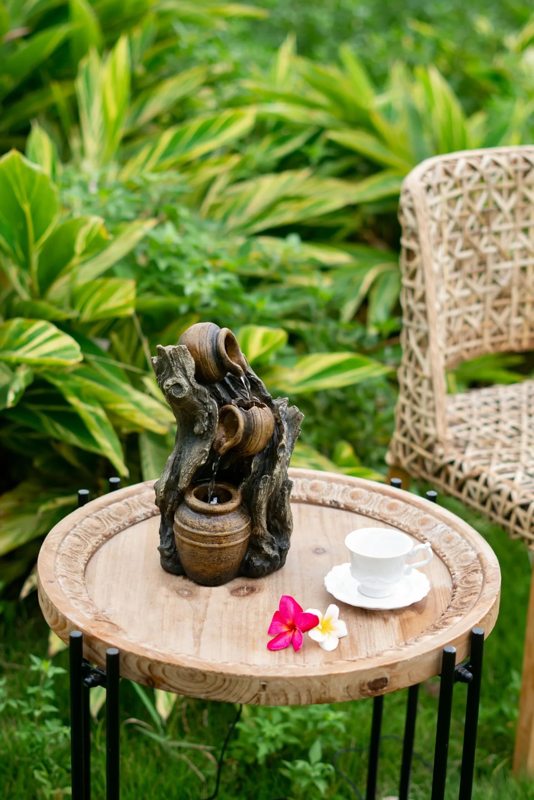 A&B Home 11" Polyresin Water Fountain with Cascading Pot Design, Weather Resistant Water Feature, Indoor Outdoor Table Fountain