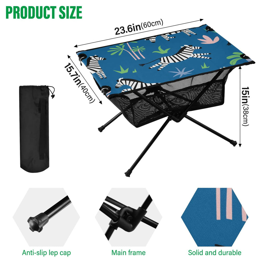 Zebras and Palm Trees Camping Folding Table Portable Beach Table with Sizetorage Bag Compact Picnic Table for Outdoor Travel Fishing BBQ