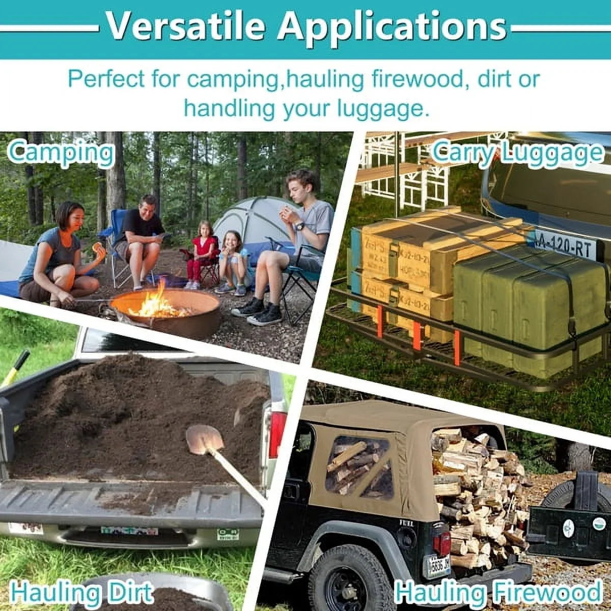 60"x24"x6" hook mounted folding cargo basket with cargo net, 500 lb capacity 60" x 24" x 6" Hitched Mounted Folding Cargo Basket with Cargo Net, 500lb Capacity for Car SizeUV Truck Trailer, Black