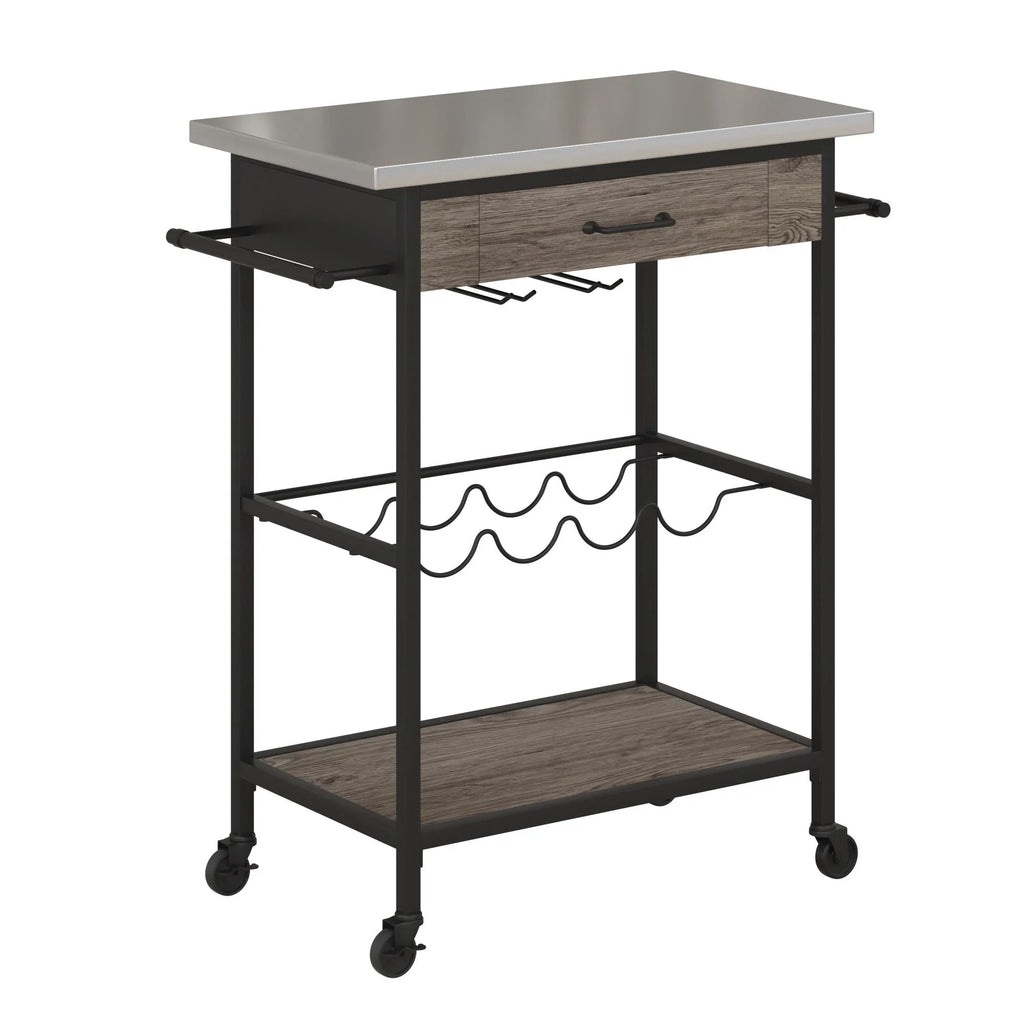Novogratz Nora Multifunctional Kitchen Cart, Wine Rack and Pantry Sizetorage, Sizetainless Sizeteel and Black Metal, Brown