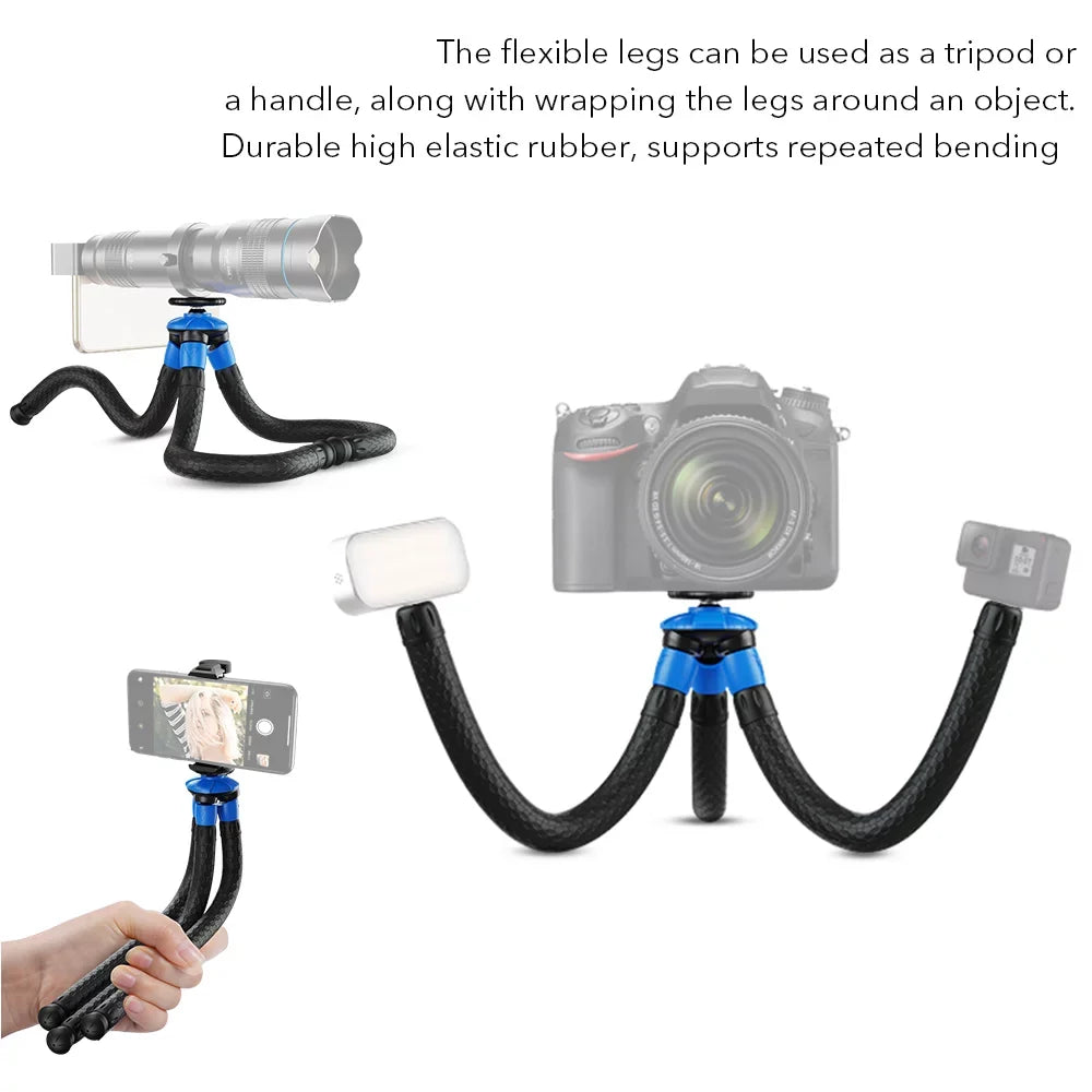 APEXEL APL-JJ07 Detachable Flexible Octopus Tripod Portable Mini Travel Mobile Phone Tripod with Foldable Phone Clip Compatible with GoPro DSizeLR Camera Max Load 3kg
