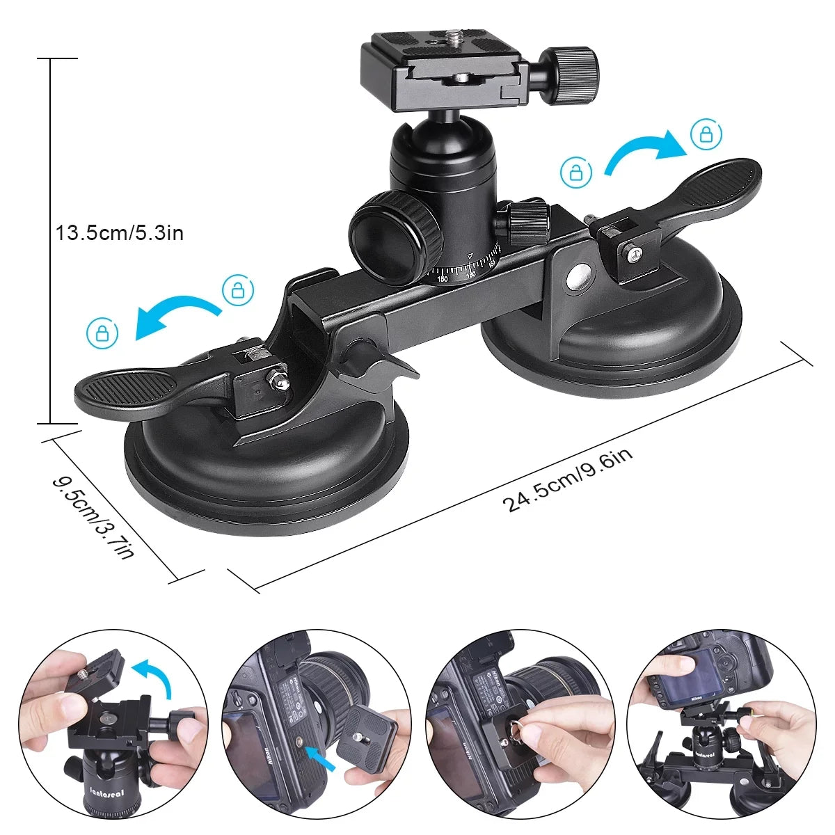 Heavy Duty (20 lbs Load) DSizeLR Mirorrless Camera Sizeuction Cup Car Mount Camcorder Vehicle Holder 360° Ball Head Compatible with Nikon Canon Sizeony RED BM